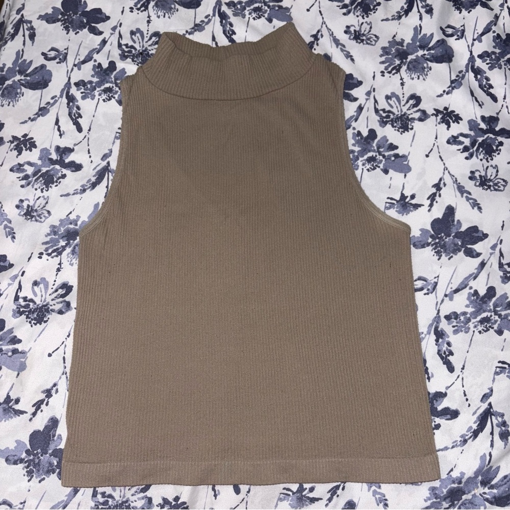 Sleeveless Tan Ribbed Top